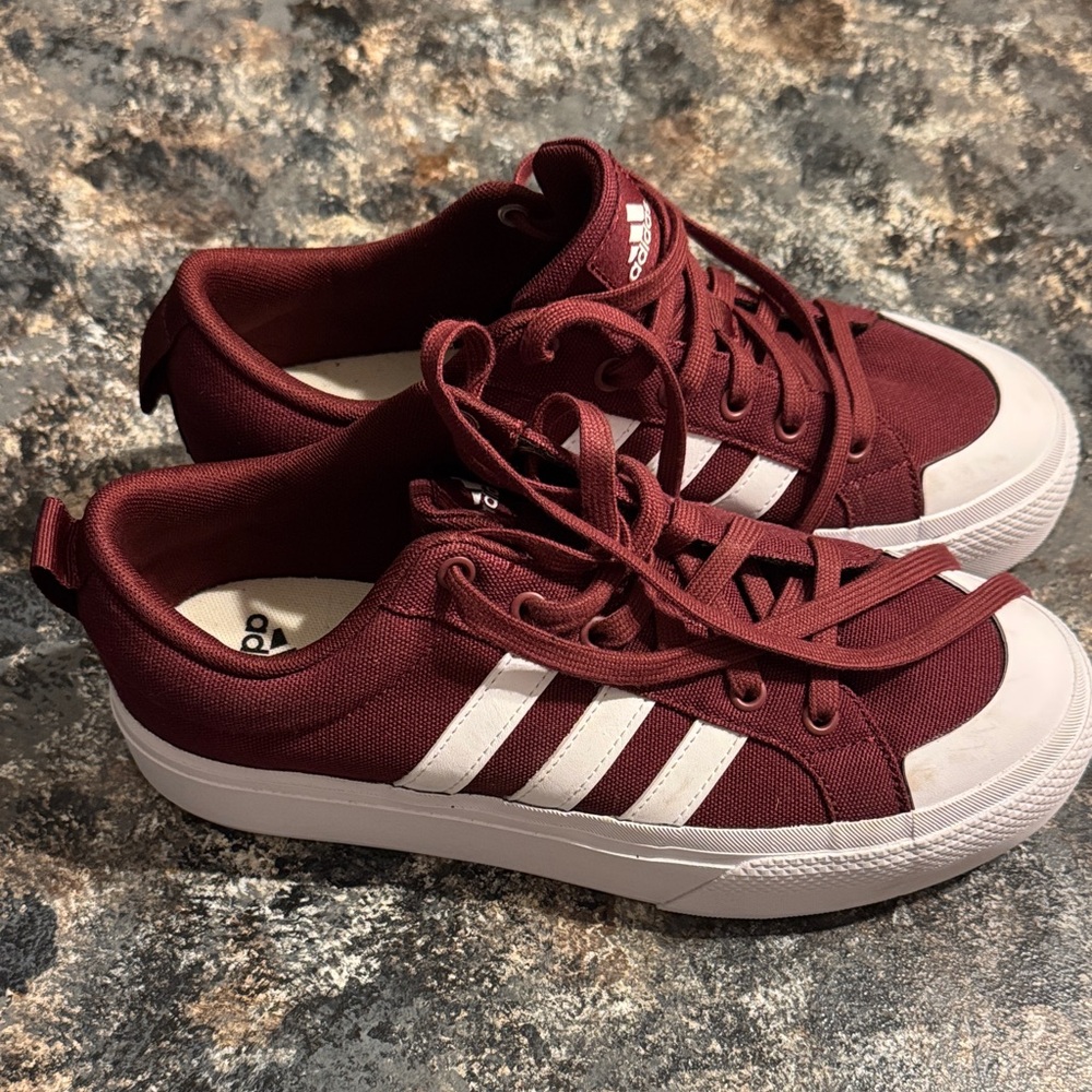 Adidas Maroon and White Casual Sneakers